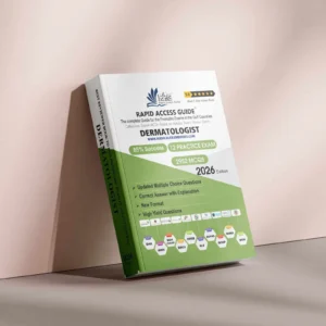 Dermatologist Prometric exam preparation book 2026 by Rapid Access Guide, featuring dermatology MCQs, practice exams, updated explanations, and coverage for DHA, MOH, DOH HAAD, DHCC, OMSB, SCFHS, QCHP, and NHRA