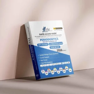 Periodontics Prometric exam preparation book 2026 by Rapid Access Guide, featuring periodontology MCQs, practice exams, updated explanations, and coverage for DHA, MOH, DOH HAAD, DHCC, OMSB, SCFHS, QCHP, and NHRA